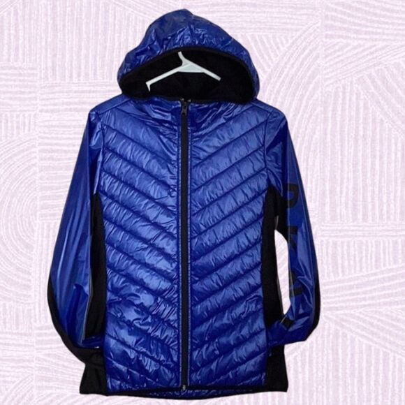DKNY NEW SPORT HOODED JACKET COAT ZIP UP PACKABLE PUFFER COBALT BLUE SMALL - Picture 5 of 9